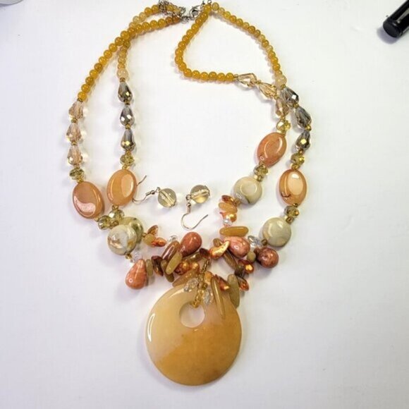 Yellow and Brown Necklace with Earrings - Picture 5 of 8